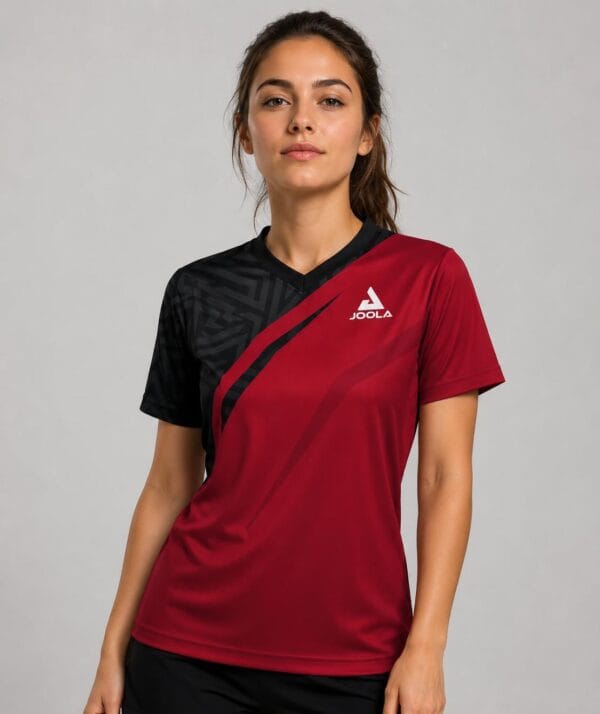 Joola Synergy Red Women model Joola Synergy Sportswear Tshirt for Women Red V neck