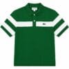 Green Pique white stripe Green polo shirt with white chest and sleeve stripes for men - Global Hub Pakistan