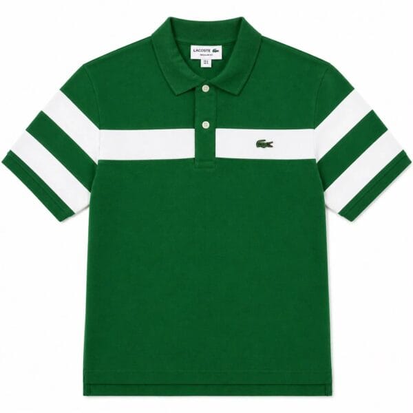 Green Pique white stripe Green polo shirt with white chest and sleeve stripes for men - Global Hub Pakistan