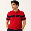 Red and Navy Stripe Polo Man wearing red polo shirt with navy twin stripes - Global Hub Pakistan
