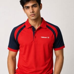 Tibhar Polo Shirt for Men — Dry Fit Sports — Red and Navy