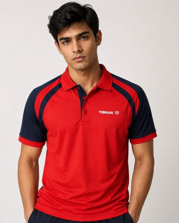 Tibhar Red and Navy Dry fit Polo shirt Tibhar Polo Shirt for Men — Dry Fit Sports — Red and Navy