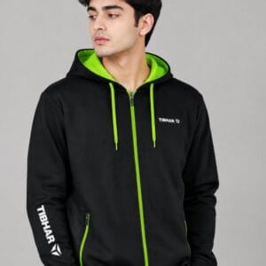 Tibhar Black Hood Jacket Tibhar training jacket Pakistan black hooded full zip neon green