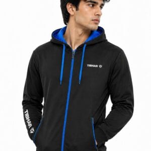 Tibhar Black & Blue Hooded Training Jacket Tibhar Training Jacket Pakistan-Black & Blue Hood | Export Surplus
