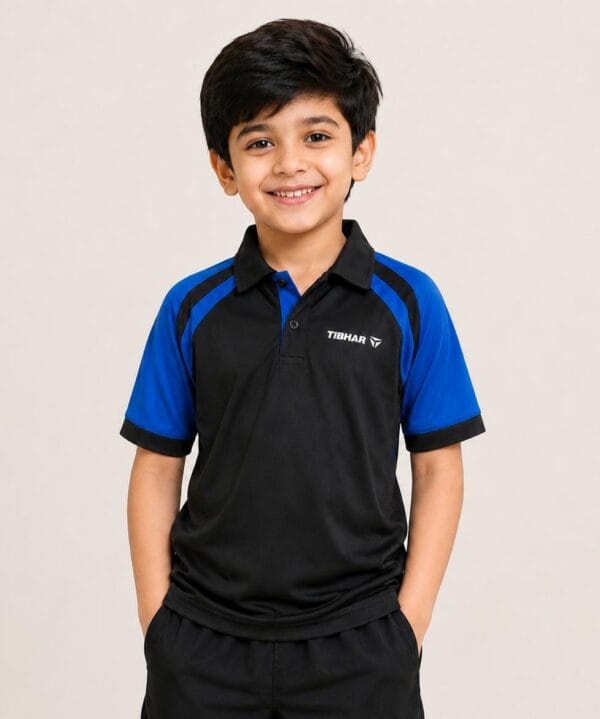 Tibhar Kids Polo Shirt – Black & Blue Sports Polo For Kids