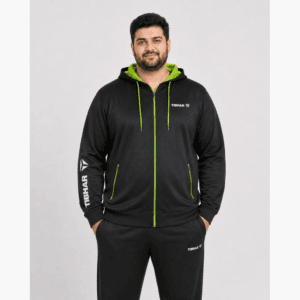 Plus Size Hooded Training Jacket for Men, Black and Green