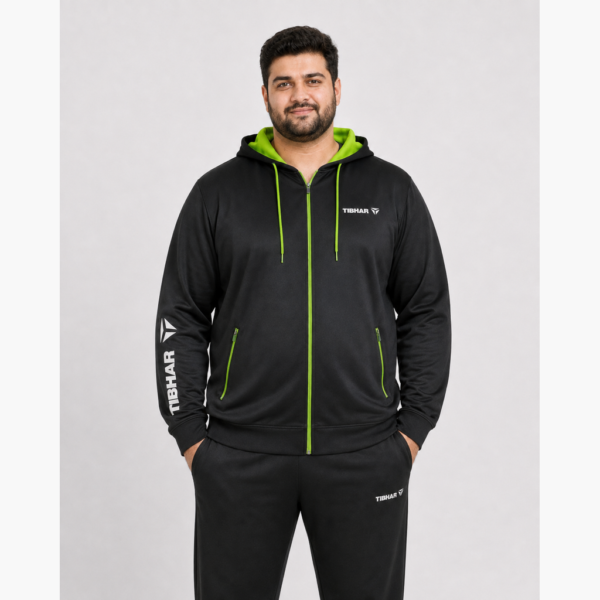 Plus Size Hooded Training Jacket for Men, Black and Green