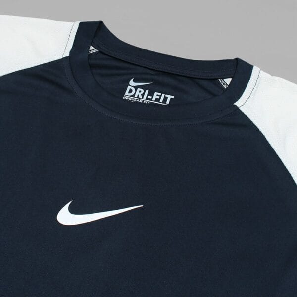 Full seeve dry fit shirt close up Dry fit full sleeve shirt Pakistan navy with pale lime raglan sleeves neck details