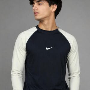 Man wearing navy and lime dry fit raglan full sleeve shirt Pakistan - Global Hub