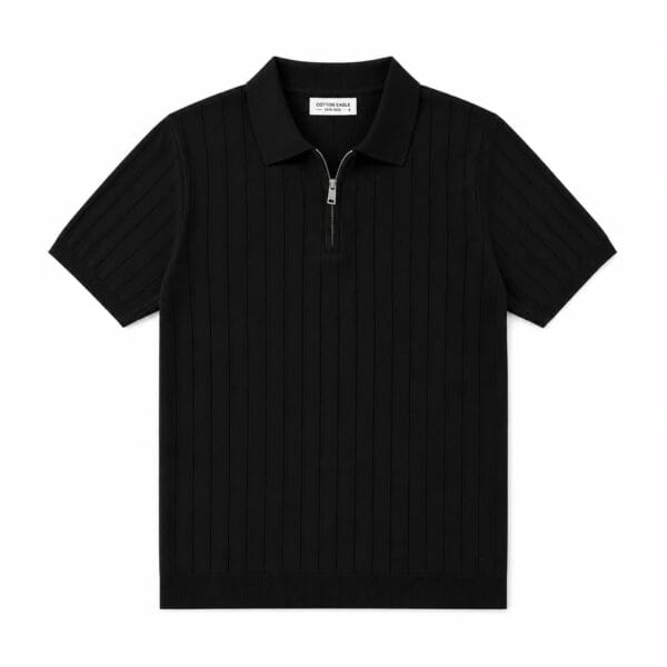 Halp zip Black polo shirt Men's Half Zip Polo Shirt in Black Textured Knit