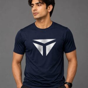 Tibhar Navy table tennis t-shirt with silver chest print, front view