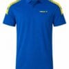 Royal blue polo shirt for men with yellow sublimated shoulder panels, front view