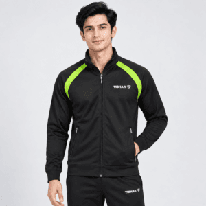 Black and Green Slim Raglan Black full zip track jacket with green shoulder panel and zipped side pockets