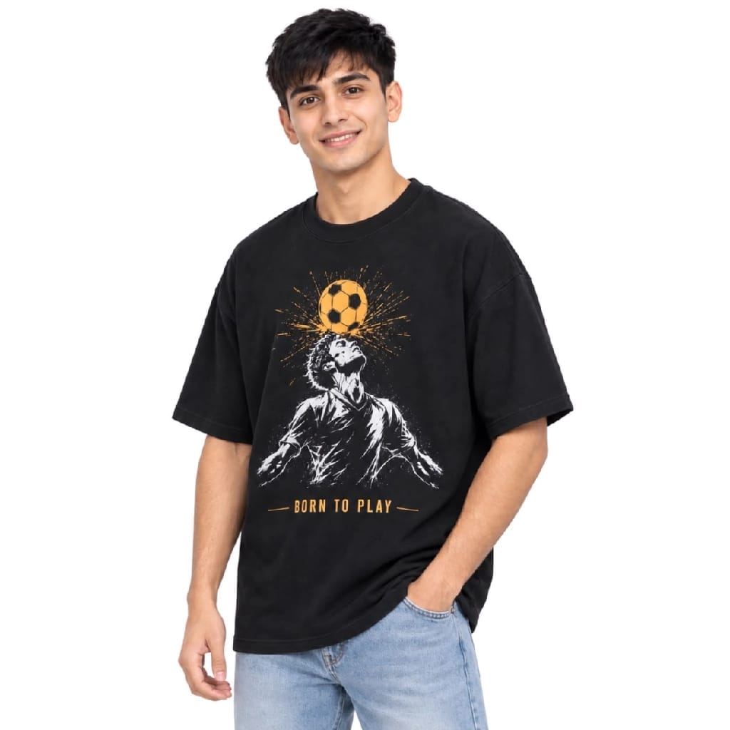 Sportlux Plus black football T-shirt, oversized 200 GSM cotton