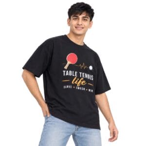 Black table tennis shirt Sportlux Plus black table tennis shirt, front view on model
