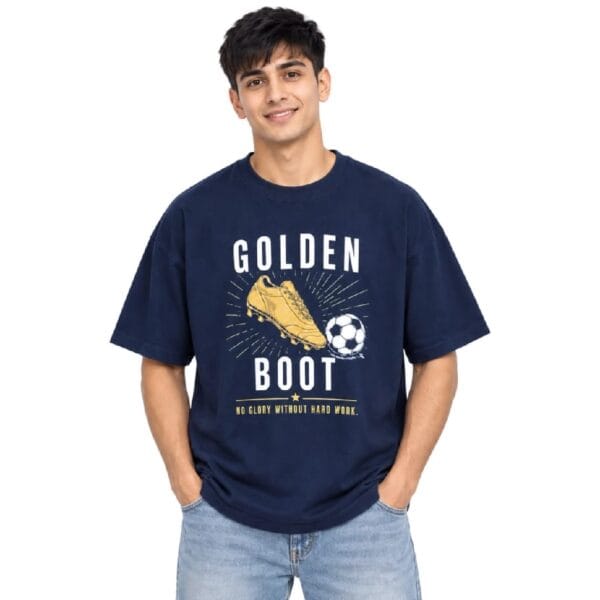 Sportlux Plus football graphic t-shirt in navy, front view on model
