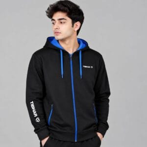 Hooded Training Jacket Black and Blue Tibhar Black & Blue Hooded Training Jacket
