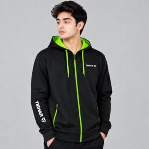 Hooded Training Jacket Black and Green Tibhar Black and Green Hood Jacket