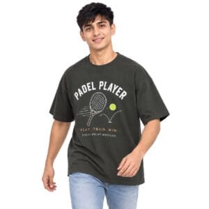 Olive Padel t-shirt Sportlux Plus olive padel t-shirt, front view on model