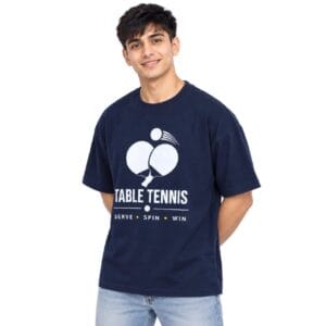 Oversized table tennis shirt Navy Sportlux Plus oversized table tennis shirt in navy, front view on model