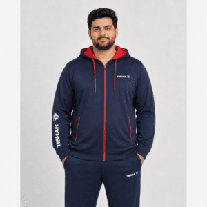 Plus sizeNavy and red Plus Size Hooded Training Jacket for Men, Navy and Red