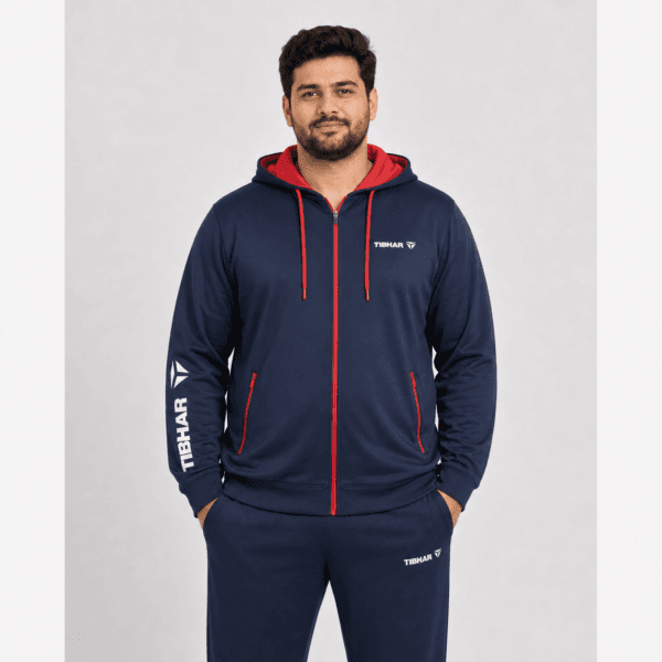 Plus Size Hooded Training Jacket for Men, Navy and Red
