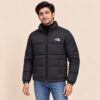 Black Puffer Jacket with model front view