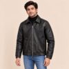 Black faux leather jacket with model