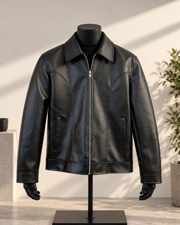 Black Faux Leather Jacket for Men, Quilted Lining