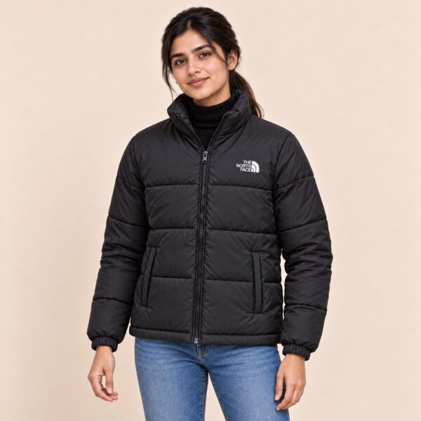 Black Puffer Jacket for Men and Women, Stand Collar