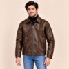 Brown faux leather jacket with model