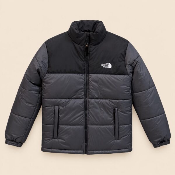 Gray Puffer Jacket for Men and Women, Black Yoke