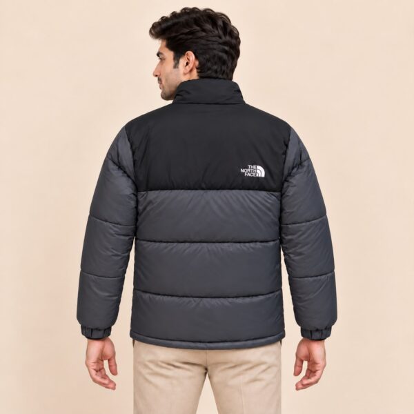 Gray Puffer Jacket with model backside