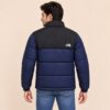 Navy Puffer Jacket with model backside