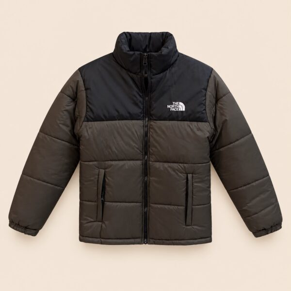 Olive Puffer Jacket for Men and Women, Black Yoke