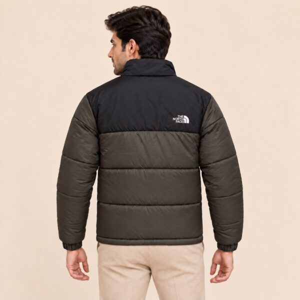 Olive Puffer Jacket with model Back side