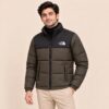 Olive Puffer Jacket with model front