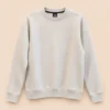 Sportlux Plus beige crewneck sweatshirt, plain front, fine-knit rib collar, cuffs and waistband, flat lay on a light background