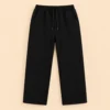 Sportlux Plus black 350 GSM fleece trousers, straight leg, elastic drawcord waistband, side pockets and tonal embroidered S monogram, flat lay