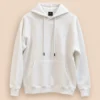 Sportlux Plus cream 350 GSM fleece hoodie, drawcord hood, kangaroo pocket, tonal embroidered S monogram, front view
