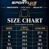 Sportlux Plus relaxed fit crewneck sweatshirt size chart, chest and length in inches for sizes S to 3XL