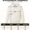 Sportlux Plus oversized fleece hoodie size chart, chest, length and shoulder in inches for sizes S to 3XL