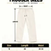 Sportlux Plus fleece trousers size chart, length and waist in inches for sizes S to XL
