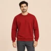 Man wearing the Sportlux Plus maroon crewneck sweatshirt with charcoal trousers, regular fit, front view