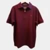Sportlux Plus maroon quarter zip polo photographed on a hanger, front view showing the real fabric, red embroidered S and SPORTLUX PLUS neck label