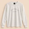 Sportlux Plus off-white oversized full sleeve t-shirt with tonal STAY POSITIVE KEEP GOING chest print, drop shoulder, rib collar and cuffs, flat lay