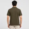Back view of a man wearing the Sportlux Plus olive quarter zip polo, plain back, ribbed sleeve bands and side vents at the hem