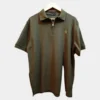 Sportlux Plus olive quarter zip polo photographed on a hanger, front view showing the real fabric, gold embroidered S and SPORTLUX PLUS neck label