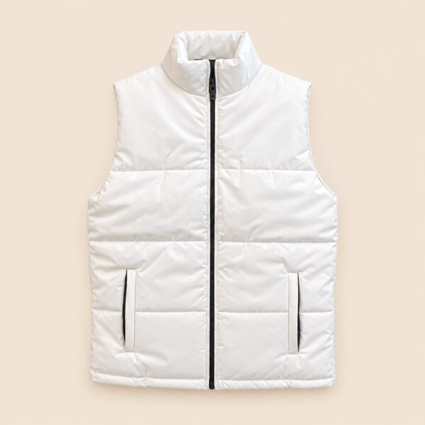 white sleeveless puffer jacket